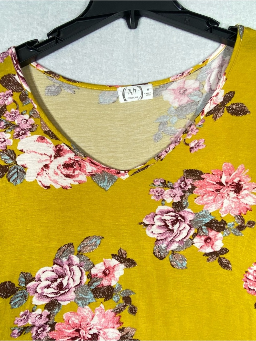 MAURICES 24/7 Floral Tunic Tee Women's M Mustard Yellow Short Sleeve Countryside - Picture 3 of 10